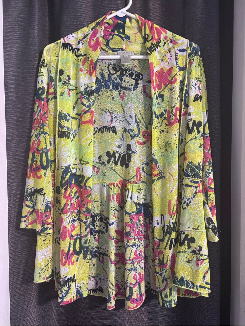 Multiples Neon Yellow Graffiti Open Tunic with Pink & Navy Accents